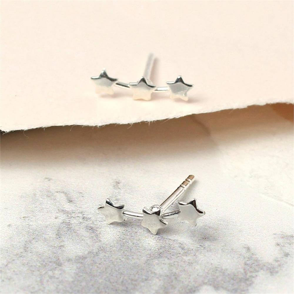 Peace of Mind Sterling Silver Row of Stars Earrings